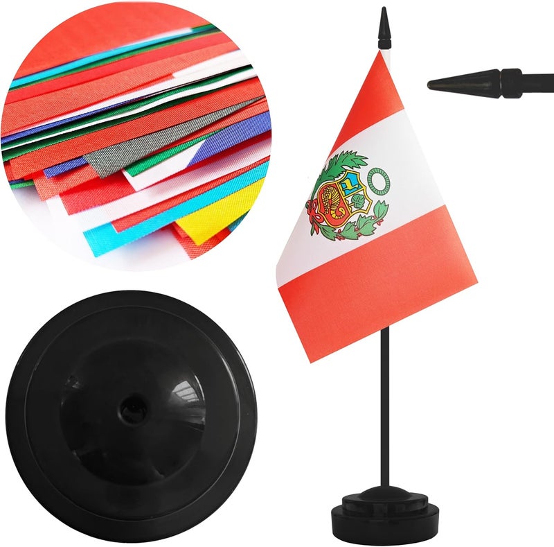 Yamiuo 2 Pack Peru Desk Flag Set, Peruvian Desktop Small Miniature Table Office Flag with 12" Black Pole and Black Base, Offices, Classroom, Home, Festival Decoration (Peru) - Image 3